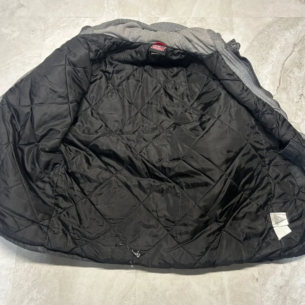 Genuine Dickies Hooded Work Jacket Black Canvas Men Medium Quilted Lined Coat